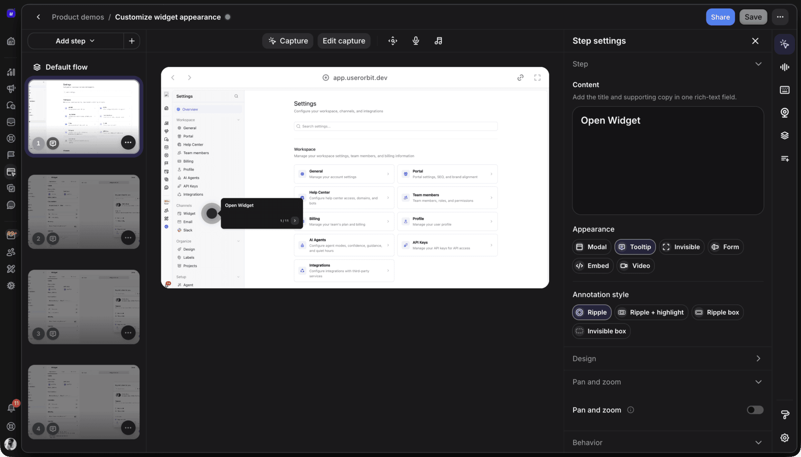 Interactive demo editor workspace
